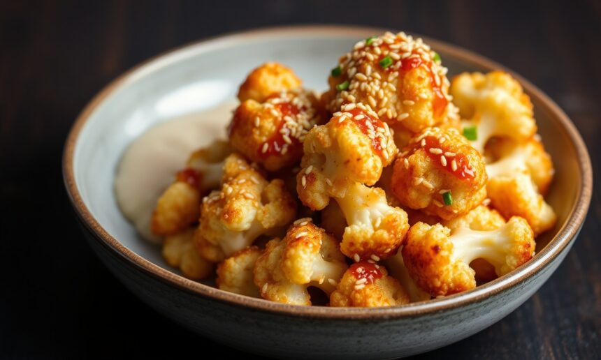 Crispy sticky sesame cauliflower, a flavor-packed delight.
