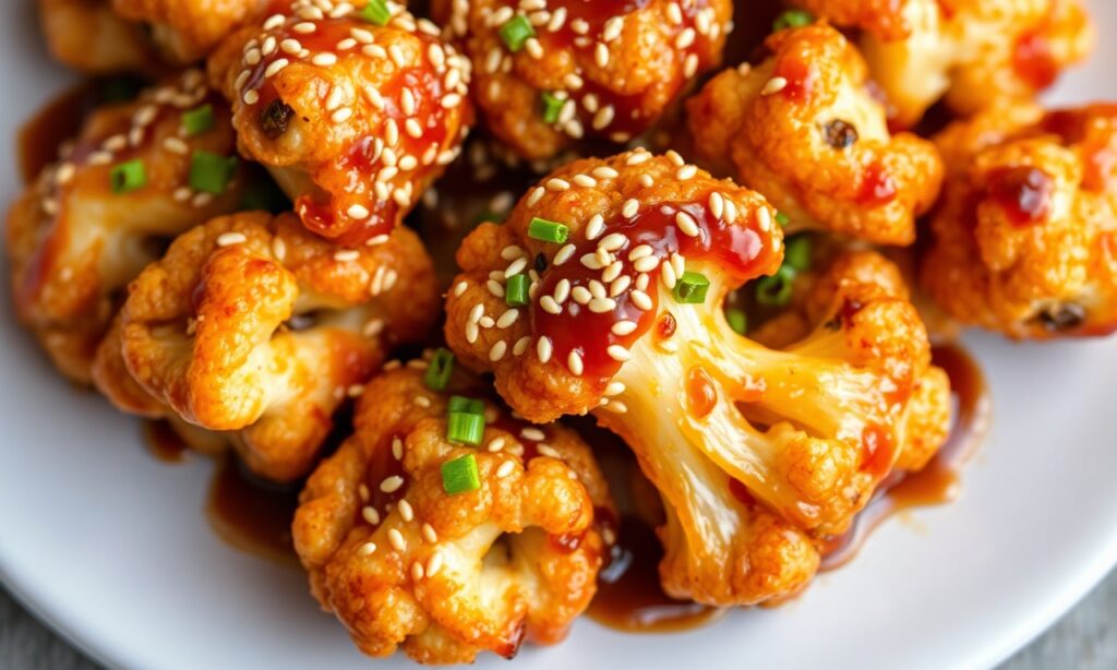 Golden sticky sesame cauliflower, crispy and bursting with flavor.
