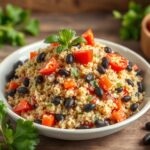 Vibrant vegan quinoa salad with black beans, a delicious protein boost.