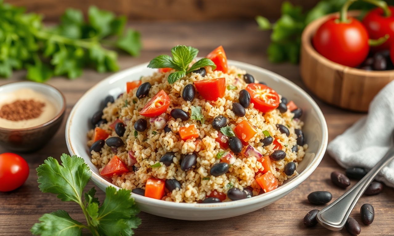 Vibrant vegan quinoa salad with black beans, a delicious protein boost.
