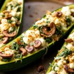 Cheesy spinach stuffed zucchini boats, a low-carb delight.