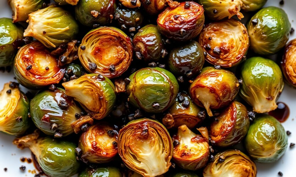 Mastering Balsamic glazed Brussels sprouts: sweet, tangy, crispy perfection.