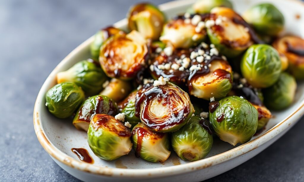 Mastering Balsamic glazed Brussels sprouts: sweet, tangy, crispy perfection.