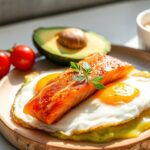 Sunny Mornings: Fried eggs, avocado, smoked salmon breakfast delight.