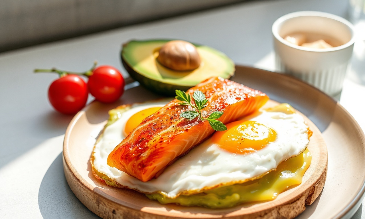 Sunny Mornings: Fried eggs, avocado, smoked salmon breakfast delight.