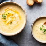 Creamy cheddar potato chowder, ultimate comfort food classic.