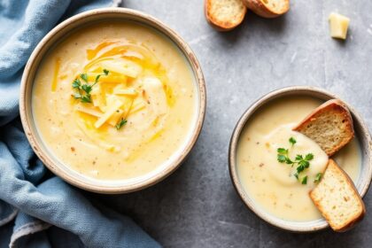 Creamy cheddar potato chowder, ultimate comfort food classic.