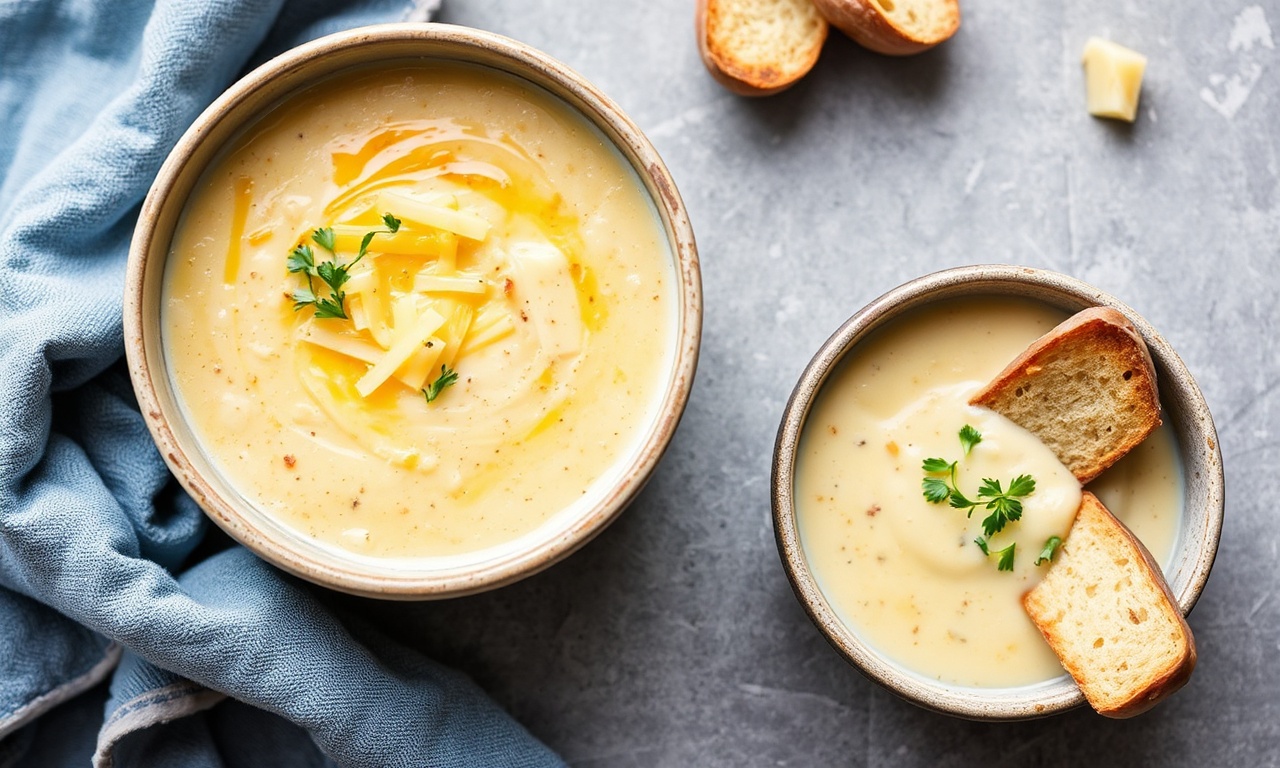 Creamy cheddar potato chowder, ultimate comfort food classic.