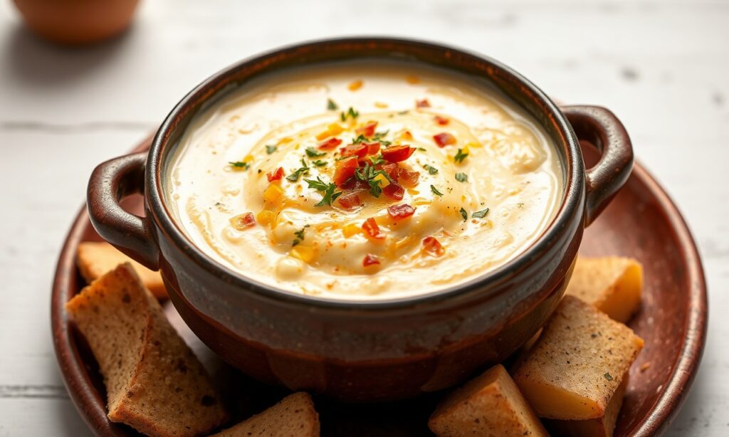 Creamy Cheddar potato chowder, ultimate comfort food classic.