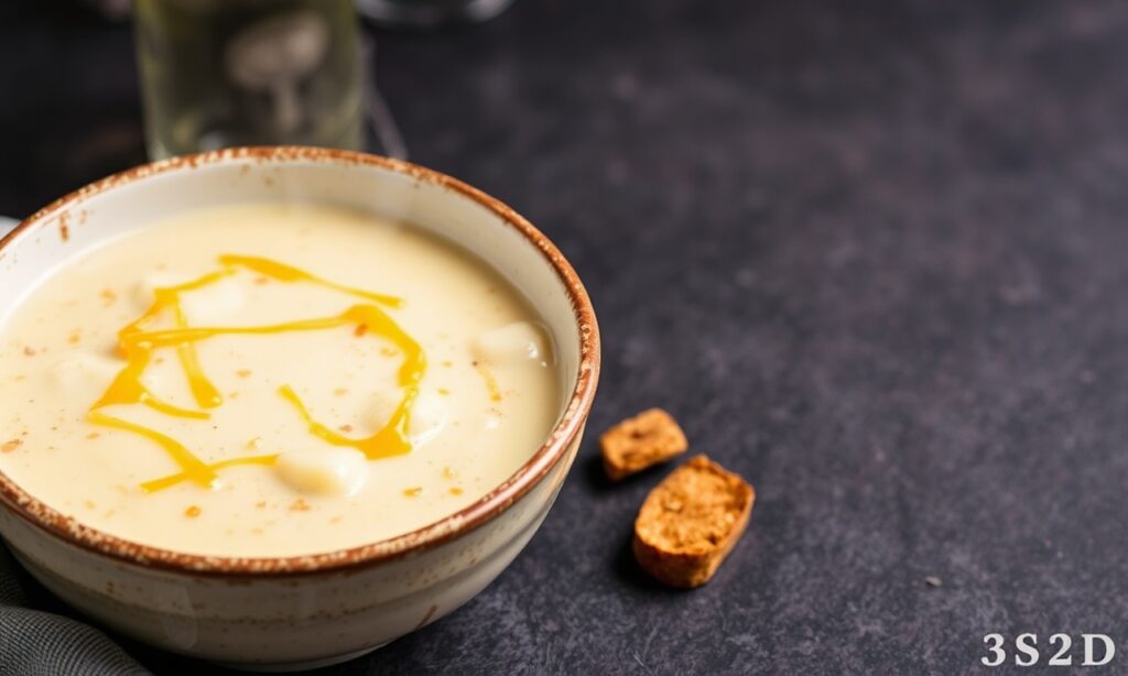 Creamy cheddar potato chowder, a comforting bowl of classic goodness.