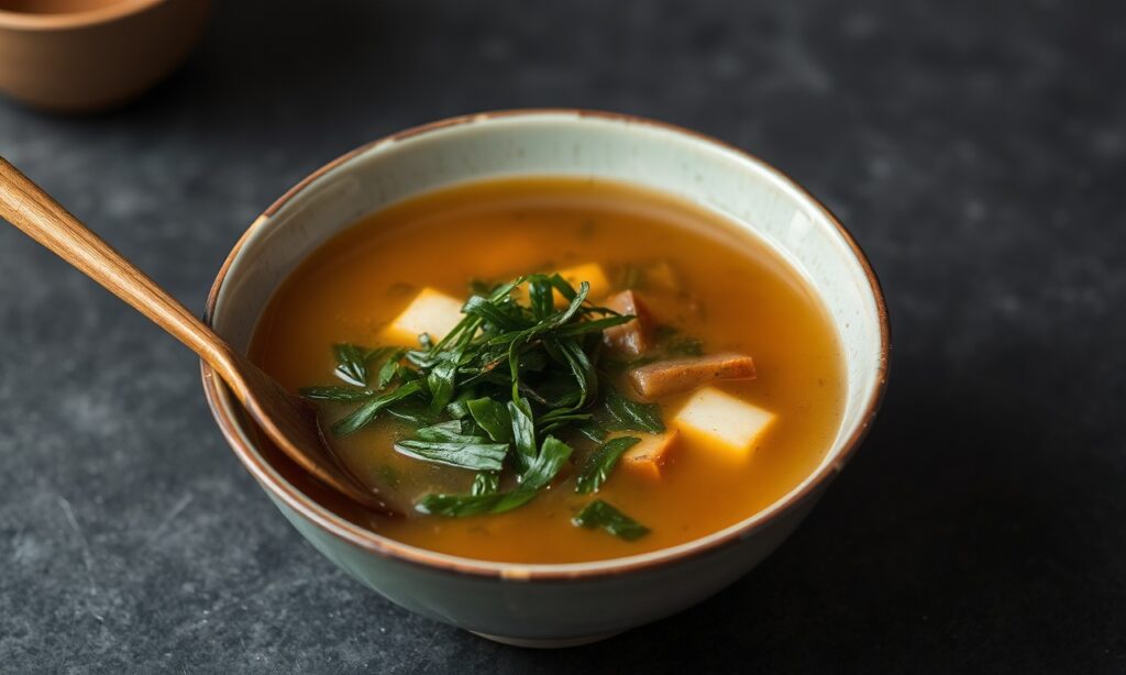 Wholesome miso soup with tofu and seaweed, a simple, nourishing comfort food.