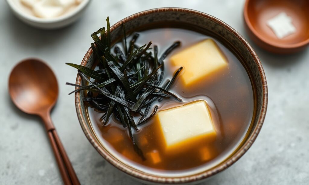 Wholesome miso soup with tofu and seaweed, a simple, nourishing comfort food.