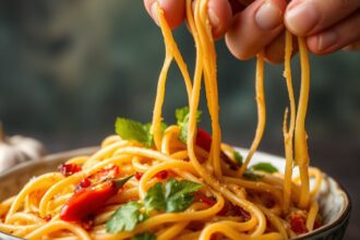 Fiery chili garlic noodles: perfect savory dish recipe.