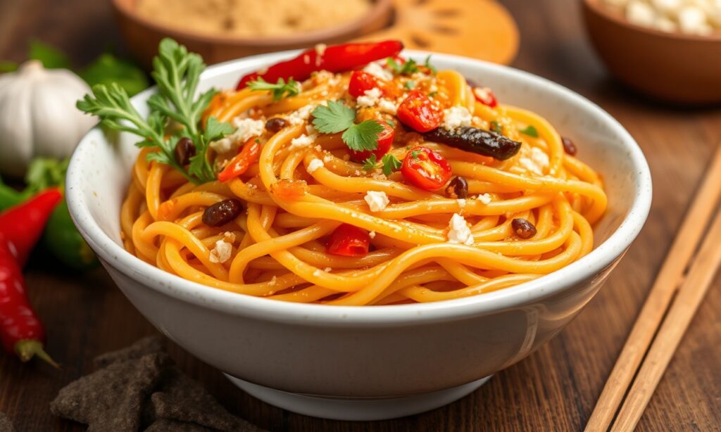 Fiery chili garlic noodles: savory, easy dinner recipe.