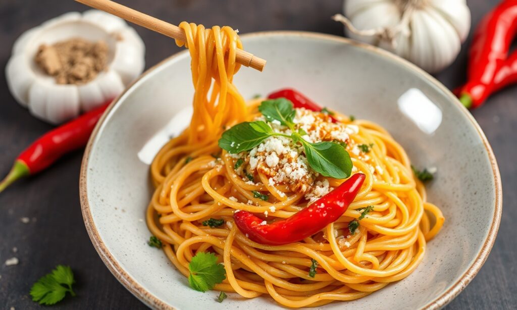 Fiery chili garlic noodles: savory, easy dinner recipe.