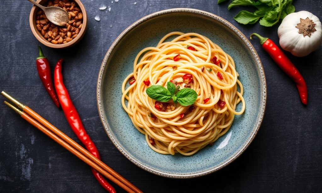 Fiery chili garlic noodles: savory, easy dinner recipe.