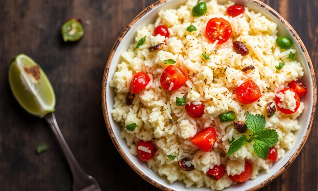Flavorful Mediterranean Cauliflower Rice recipe for a healthy low-carb meal.