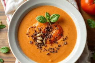 Perfect creamy tomato soup, silky and savory comfort.