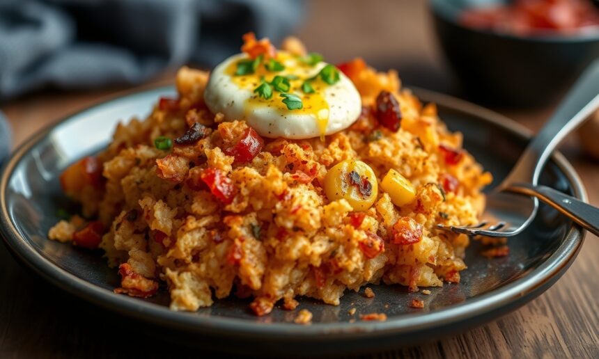 Crunchy homemade spiced hash browns, golden and delicious breakfast.