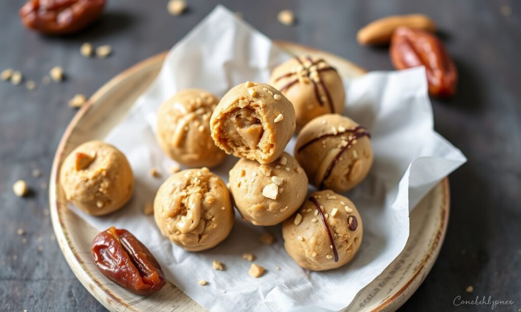 Irresistible peanut butter cookie dough date bites: a sweet, no-bake treat.