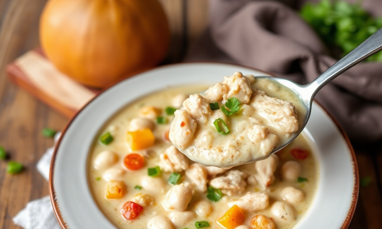 Wholesome white chicken chili bowl, a comforting and flavorful meal.