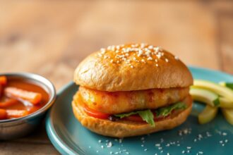 Bold spicy vada pav, Mumbai street food sandwich recreation.