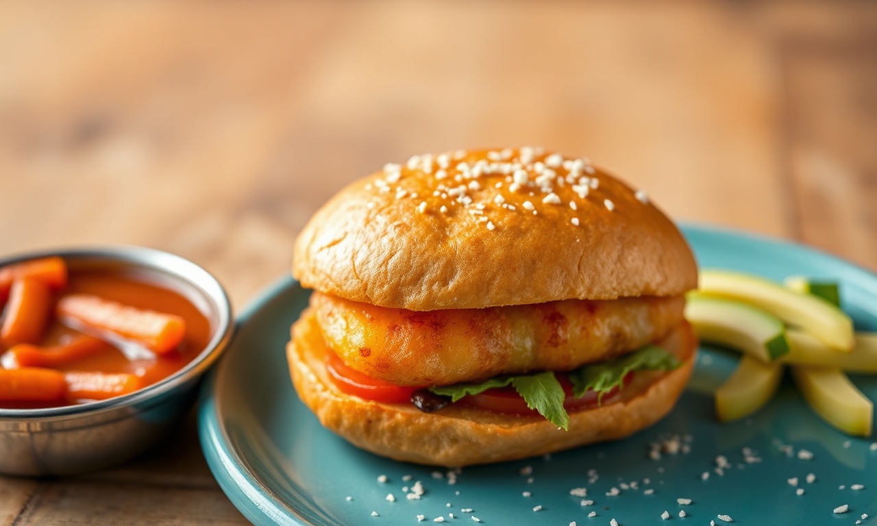 Bold spicy vada pav, Mumbai street food sandwich recreation.