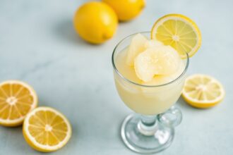 Zesty lemon sorbet refreshing summer treat.