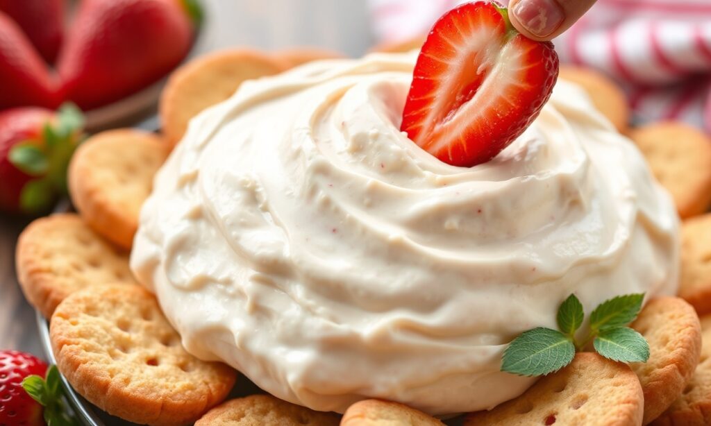 Irresistible strawberry cheesecake dip: sweet, shareable dessert for any occasion.