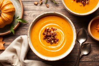 Velvety roasted sweet potato soup, a comforting autumn dish.
