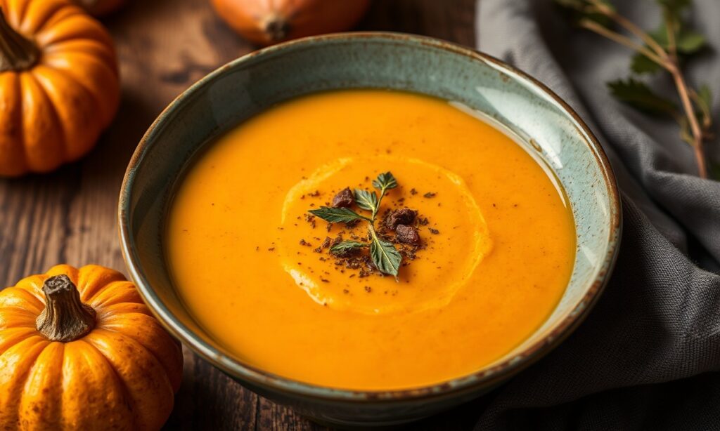 Velvety roasted sweet potato soup, a cozy autumn delight.