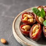 Delight Almond butter-stuffed dates: sweet, nutty, delicious treat.