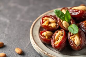 Delight Almond butter-stuffed dates: sweet, nutty, delicious treat.
