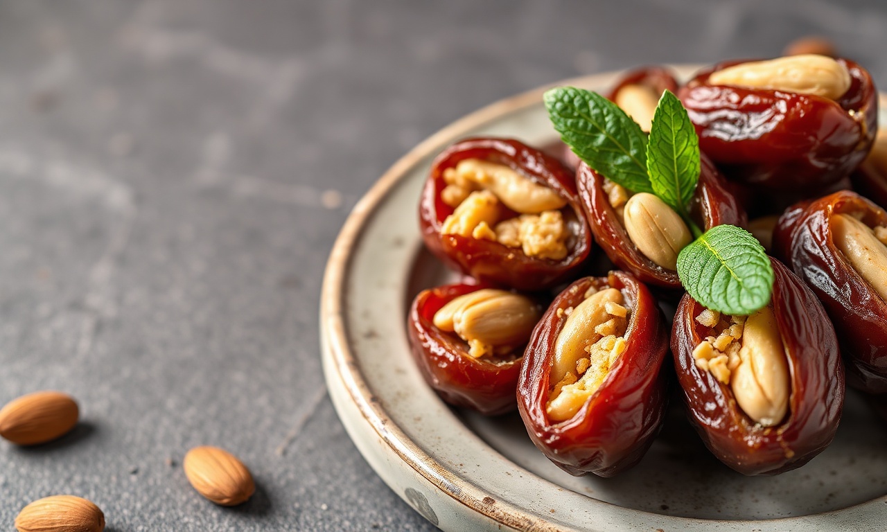 Delight Almond butter-stuffed dates: sweet, nutty, delicious treat.