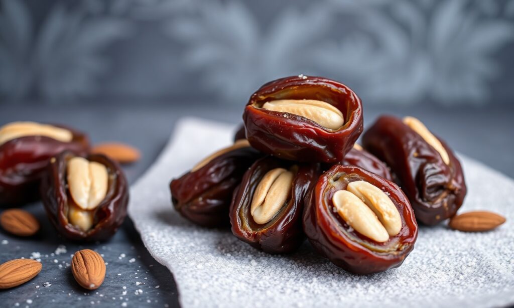 Delight Almond butter-stuffed dates: sweet, nutty, irresistible treat.