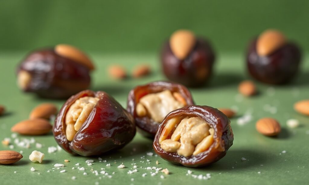 Delight Almond butter-stuffed dates: sweet, nutty, irresistible treat.