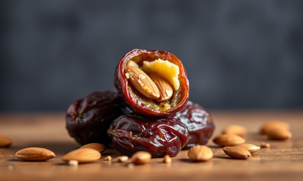 Delight Almond butter-stuffed dates: sweet, nutty, irresistible treat.