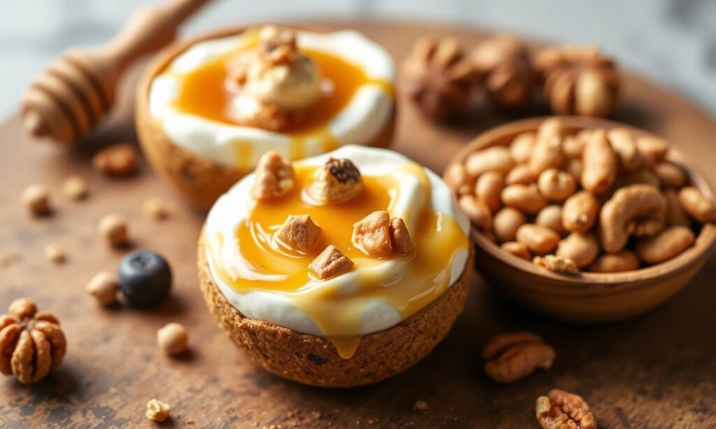 Perfect Trio: Greek yogurt, honey, walnuts delight.