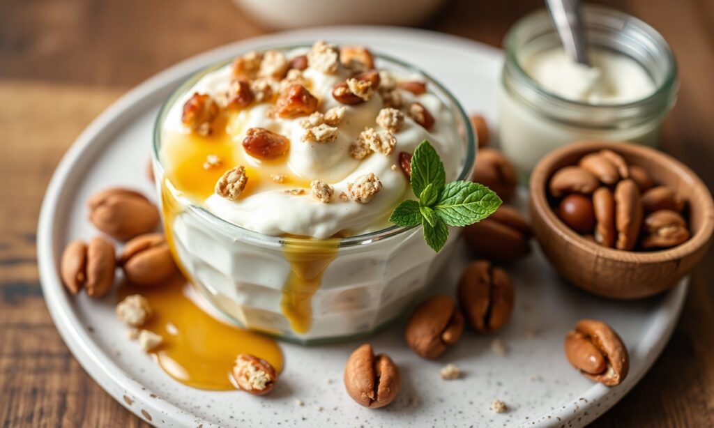 Perfect Trio: Greek yogurt, honey, and walnuts a delightful combination.