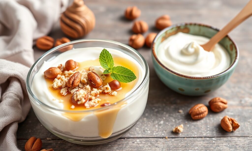 Perfect Trio: Greek yogurt, honey, and walnuts a delightful combination.