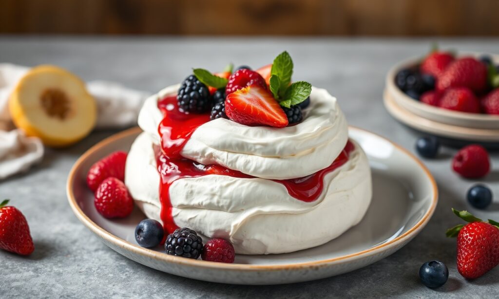 Summer Berry Pavlova: light, sweet slice of sunshine.