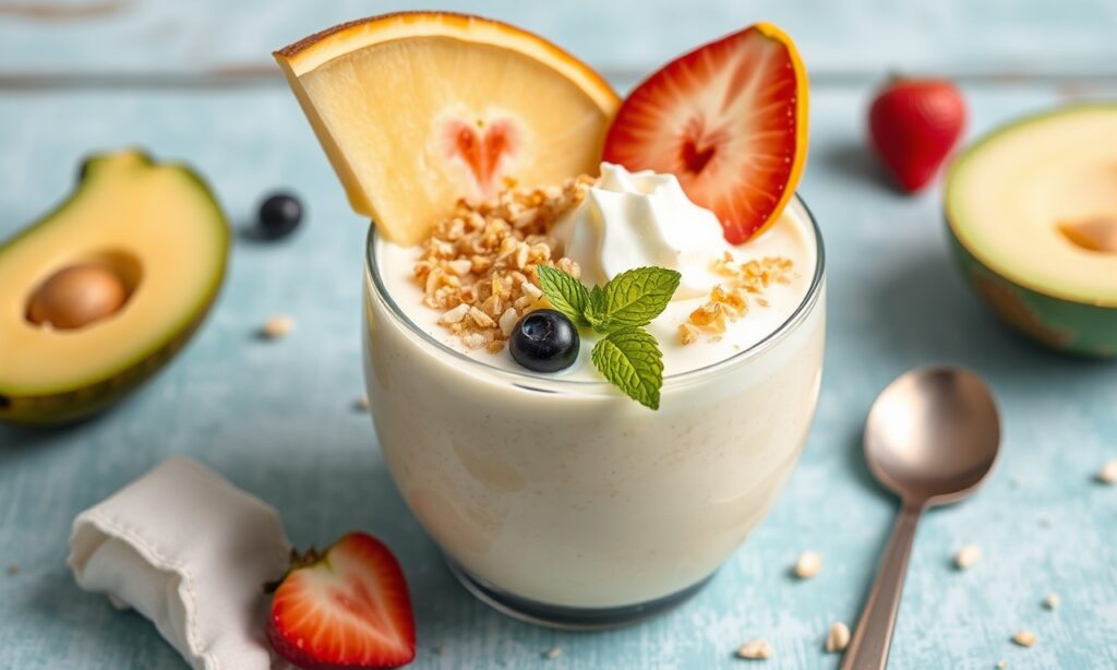 Piña Colada smoothie bowl: Tropical bliss in a vibrant, sun-soaked dish.