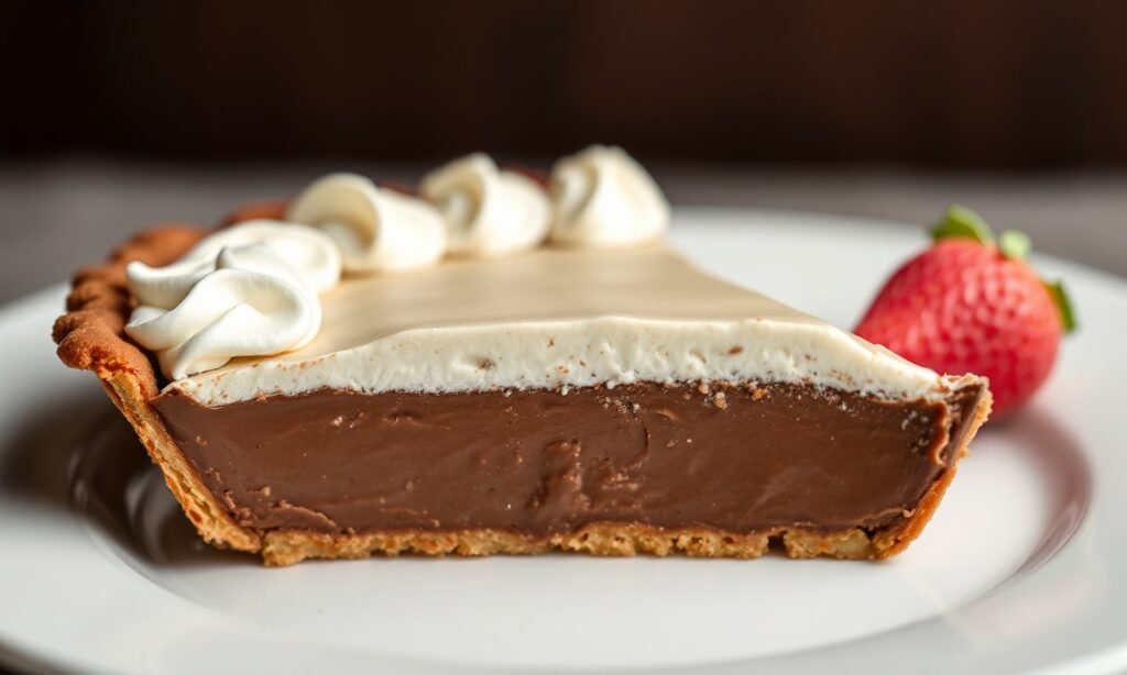 Decadent Hershey pie slice: chocolate bliss dessert.
