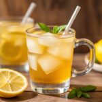 Zesty lemon vanilla iced tea, refreshing summer sip.