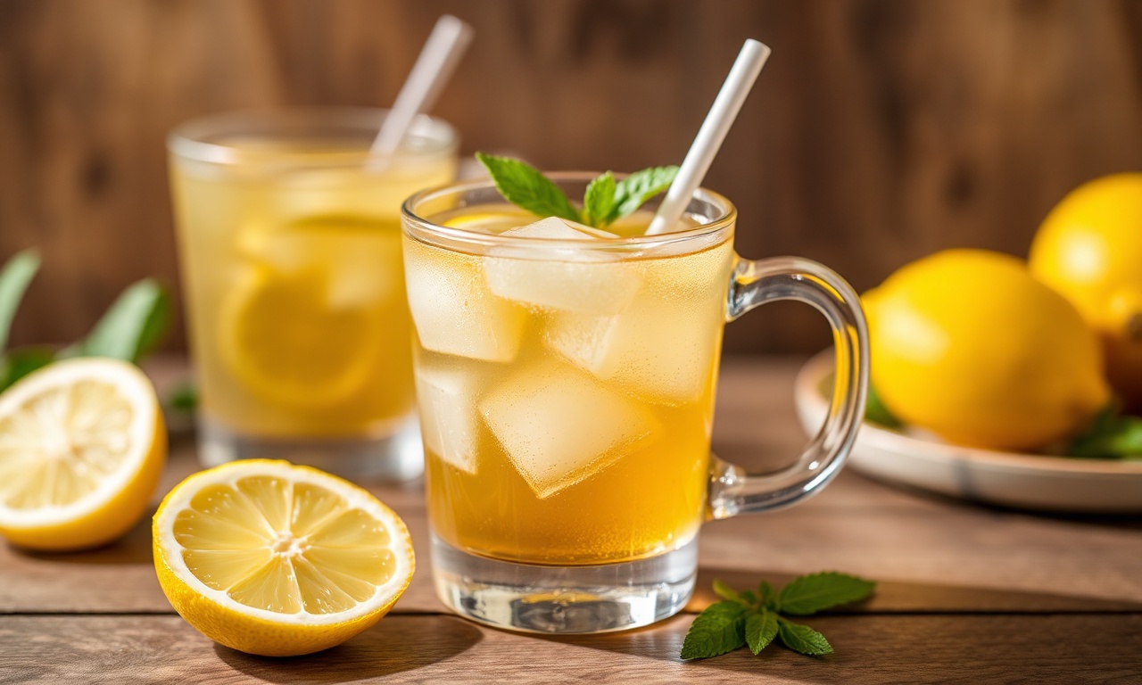 Zesty lemon vanilla iced tea, refreshing summer sip.