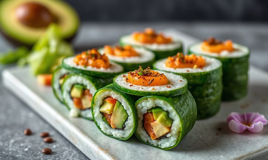 Fresh flavorful vegan avocado cucumber sushi rolls guide.