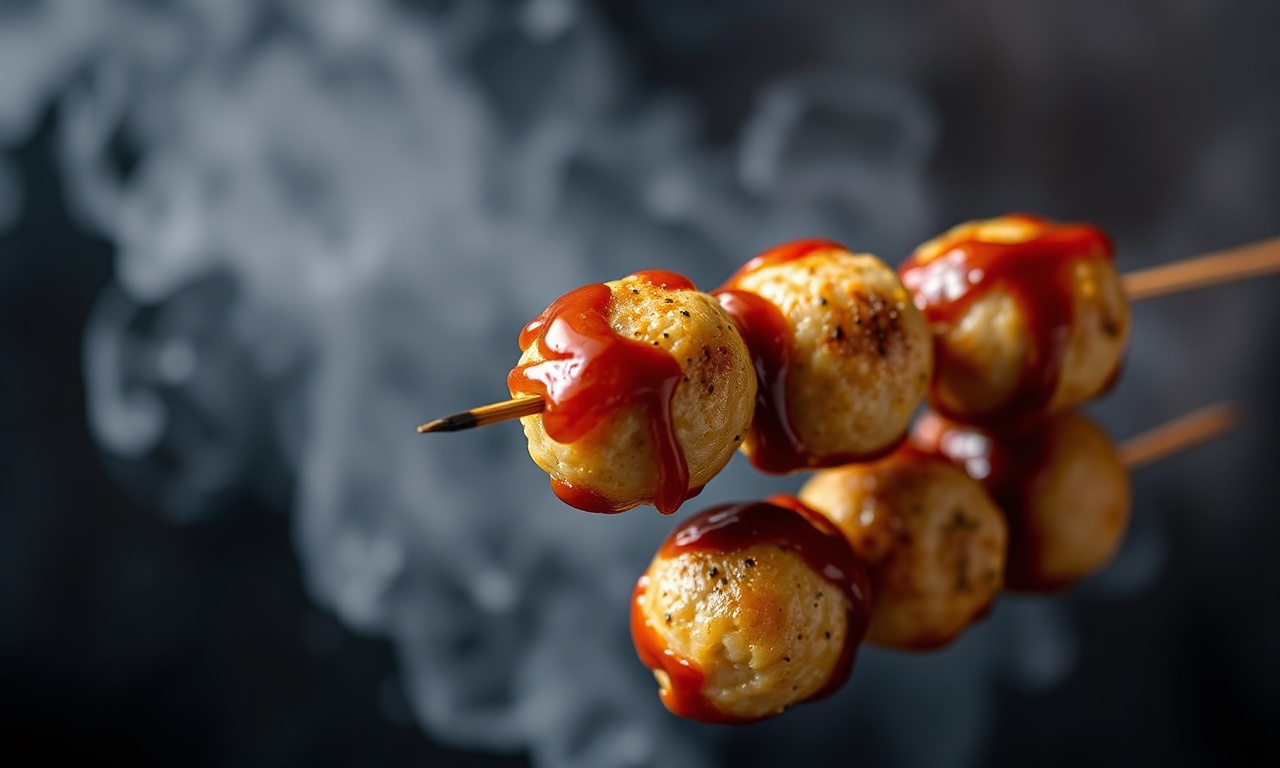 Savor zing: Delicious fish ball skewers with sweet chili sauce.