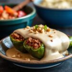 Chiles en Nogada with savory beef filling, a classic Mexican dish.