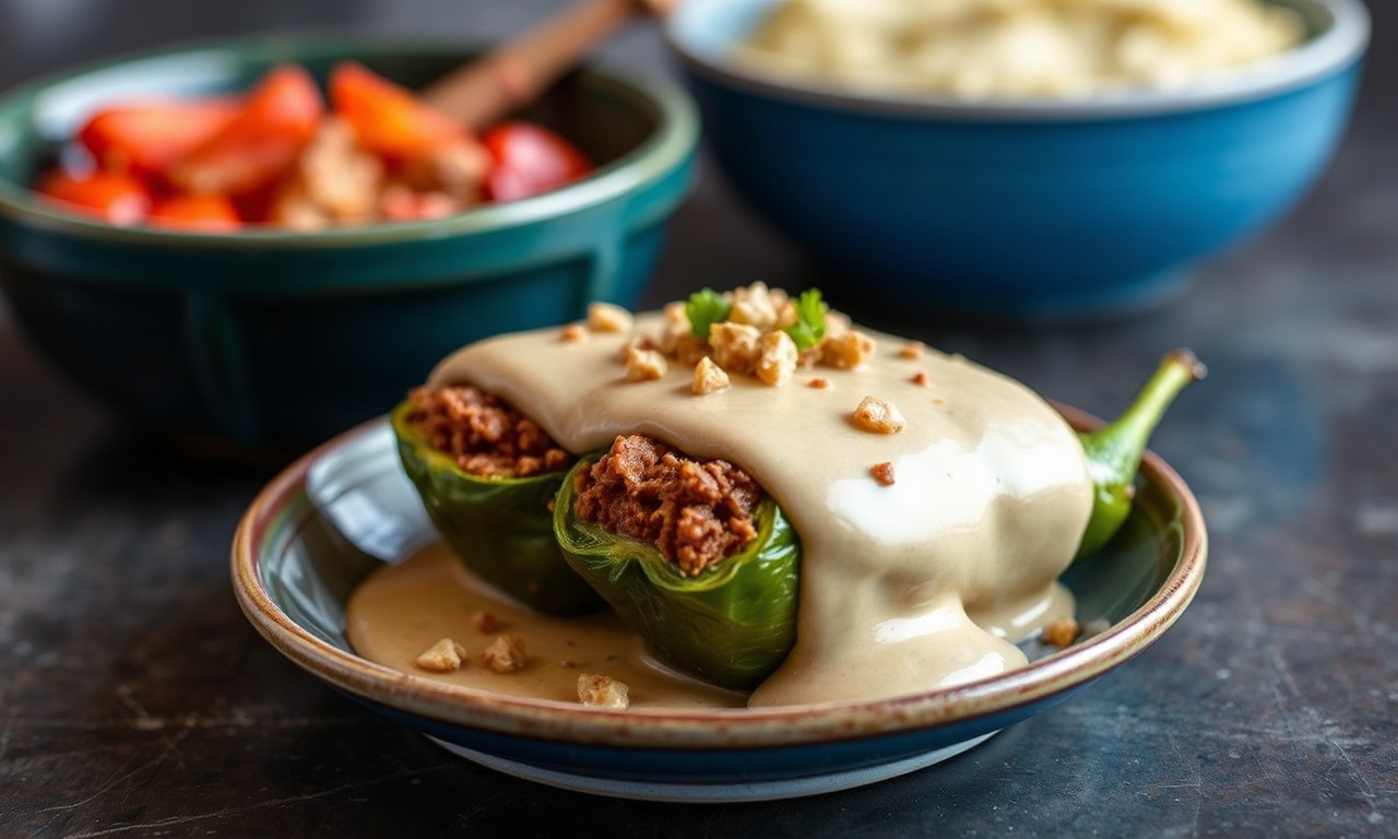 Chiles en Nogada with savory beef filling, a classic Mexican dish.