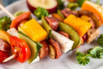 Colorful vegetarian charcuterie skewers bursting with fresh flavors.